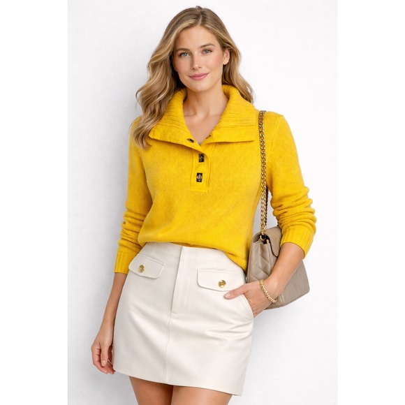 Lauren Ralph Lauren Sweaters - NWT Ralph Lauren Yellow Shawl Collar Sweater Size L Gold Button